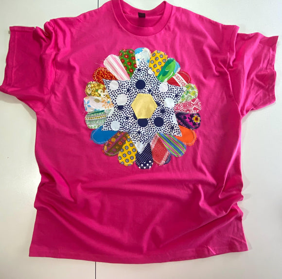 XL Dark Pink Vintage Quilt Block tee