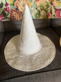 Witch hat Upcycled quilt handmade cream white quilted recycled garden witch