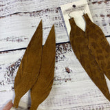 Leather Feather Earrings Upcycled fringe
