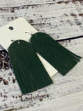 Round top Leather Fringe Earrings lightweight handmade Hunter Green