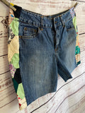 Denim cut off shorts with patchwork boho sides
