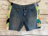 Denim cut off shorts with patchwork boho sides