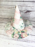 Witch hat handmade floral adult costume pink pastel Upcycled quilt