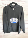 Faded Black 1/4 zip pullover Upcycled sweatshirt with quilt blocks