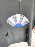 Faded Black 1/4 zip pullover Upcycled sweatshirt with quilt blocks