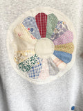Light Grey Upcycled Sweatshirt with vintage quilt block
