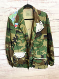 Camo Military Jacket Upcycled vintage quilt blocks and doilies Medium