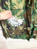 Camo Military Jacket Upcycled vintage quilt blocks and doilies Medium