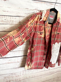 Altered red flannel women’s vintage quilt blocks and doilies wrangler brand