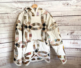 Upcycled quilt hoodie double wedding ring frayed quilt pullover
