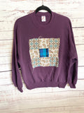Purple Upcycled Sweatshirt with vintage quilt block