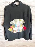 Faded Black 1/4 zip pullover Upcycled sweatshirt with quilt blocks