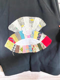 Faded Black 1/4 zip pullover Upcycled sweatshirt with quilt blocks