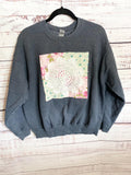 Dark Grey Upcycled Sweatshirt with vintage quilt block