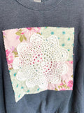 Dark Grey Upcycled Sweatshirt with vintage quilt block