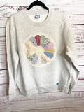 Light Grey Upcycled Sweatshirt with vintage quilt block