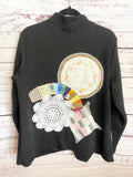 Upcycled black blazer women’s vintage quilt blocks and doilies XL
