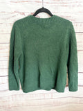 Green Upcycled women’s sweater with vintage doily applique