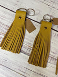 Mustard leather fringe key ring