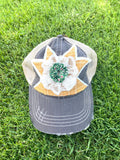 Distressed Trucker Hat quilt block and lace brown