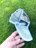 Distressed Trucker Hat quilt block and lace cream