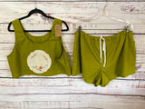 Cropped tank top made from vintage olive fabric