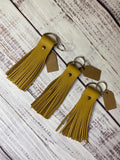 Mustard leather fringe key ring