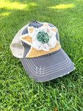 Distressed Trucker Hat quilt block and lace brown
