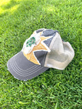 Distressed Trucker Hat quilt block and lace brown