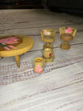 Vintage wood dollhouse table chairs pitcher cup handpainted
