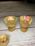 Vintage wood dollhouse table chairs pitcher cup handpainted