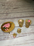 Vintage wood dollhouse table chairs pitcher cup handpainted