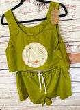Cropped tank top made from vintage olive fabric