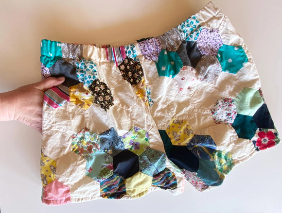 Quilt shorts made from upcycled quilt top