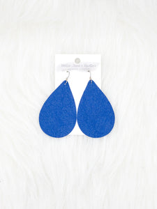 Leather Teardrop Earrings Medium royal blue