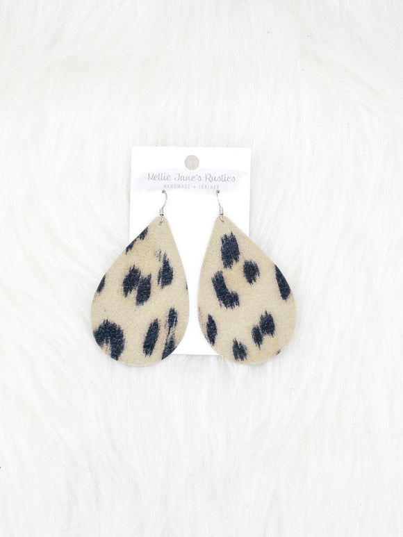 Leather Teardrop Earrings Medium tan leopard