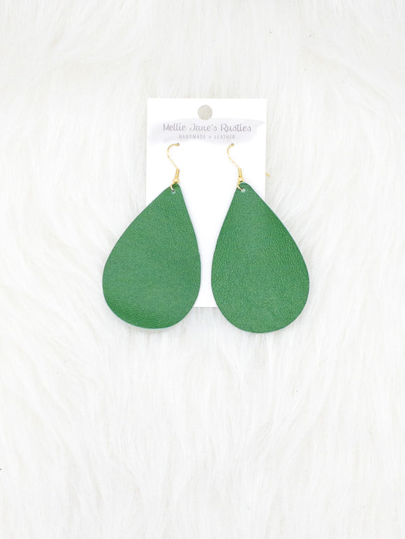 Leather Teardrop Earrings Medium green