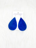 Leather Teardrop Earrings Medium blue suede