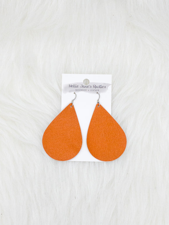 Leather Teardrop Earrings Medium orange