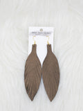 Large Leather Fringe Feather Bronze Brown