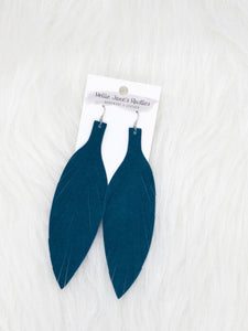 Large Leather Fringe Feather Dark Teal Suede