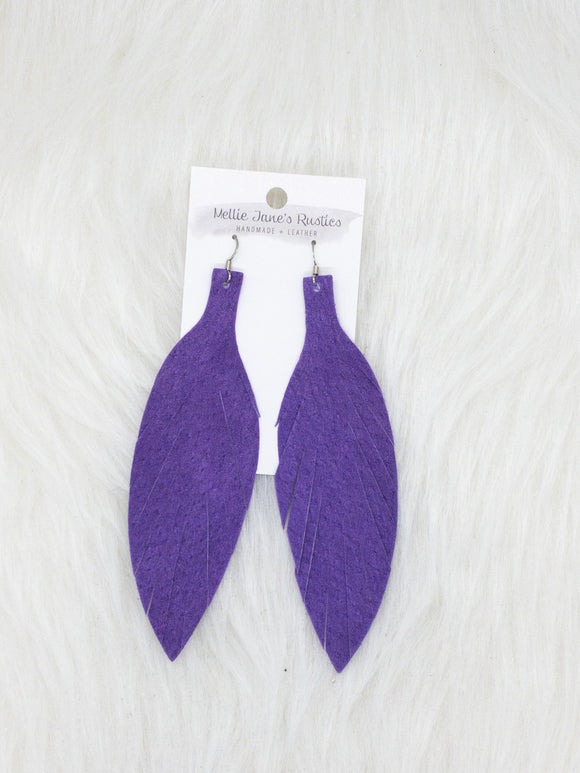 Large Leather Fringe Feather Light Purple
