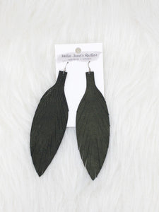 Large Leather Fringe Feather Shimmer Olive