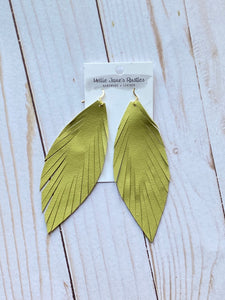 Recycled Leather Earrings Lime Feather