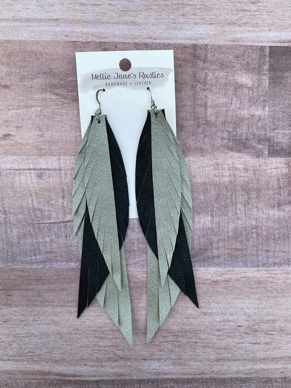 Layered Recycled Leather Feather Earrings