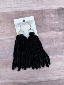 Black Chenille Tassel Earrings